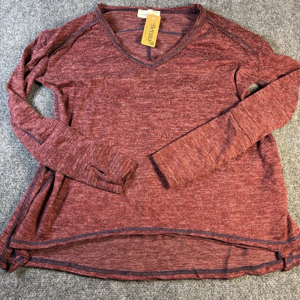 Abree Tunic Top Women Small Burgundy Heathered Thumbhole New T7066 High Low Marl